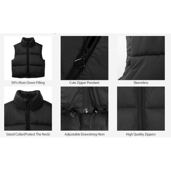 lara&missy Women's Cropped Winter Sleeveless Padded Outerwear Puffer Vest- Large - Picture 5 of 5